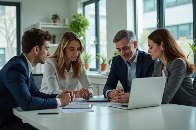 Groupe de professionnels en réunion dans un bureau moderne