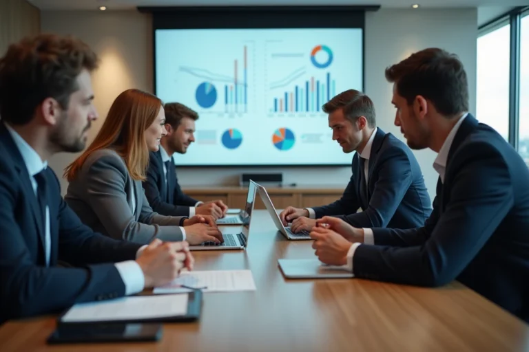 Groupe de professionnels en réunion d'affaires modernes